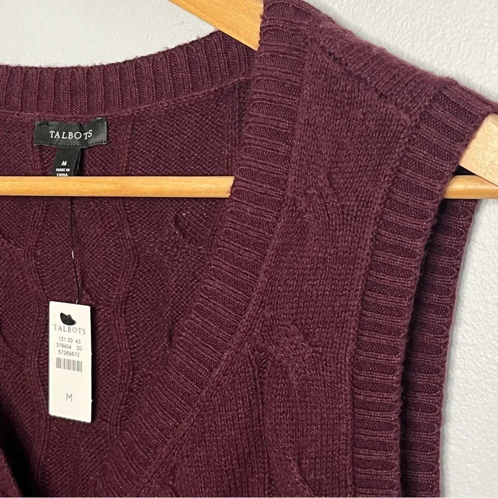 Talbots NWT Cable Knit Sweater Vest Size Medium Cotton Blend Old Money Layering - Picture 5 of 11